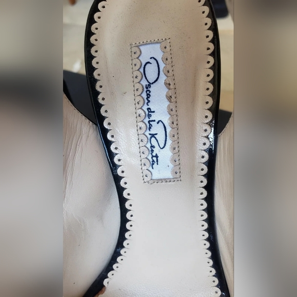 $695 OSCAR DE LA RENTA GRAY FELT BLACK PATENT PLATFORM PUMPS SHOES OPEN TOE 9 - Picture 4 of 8